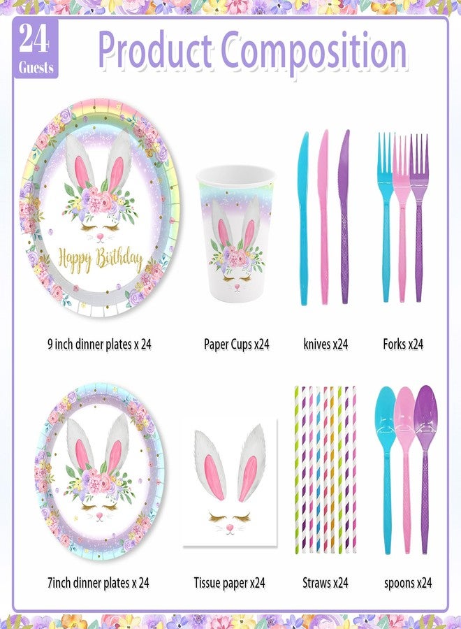 ميهوفوند مجموعة MEHOFOND المكونة من 192 قطعة من زينة عيد ميلاد الأرنب، تتضمن أطباق ومناديل عيد الفصح، ولوازم حفلات عيد ميلاد الأرنب بألوان قوس قزح، وأطباق عيد الفصح الربيعية، وأدوات مائدة لحفلات الأرنب. - Image 2